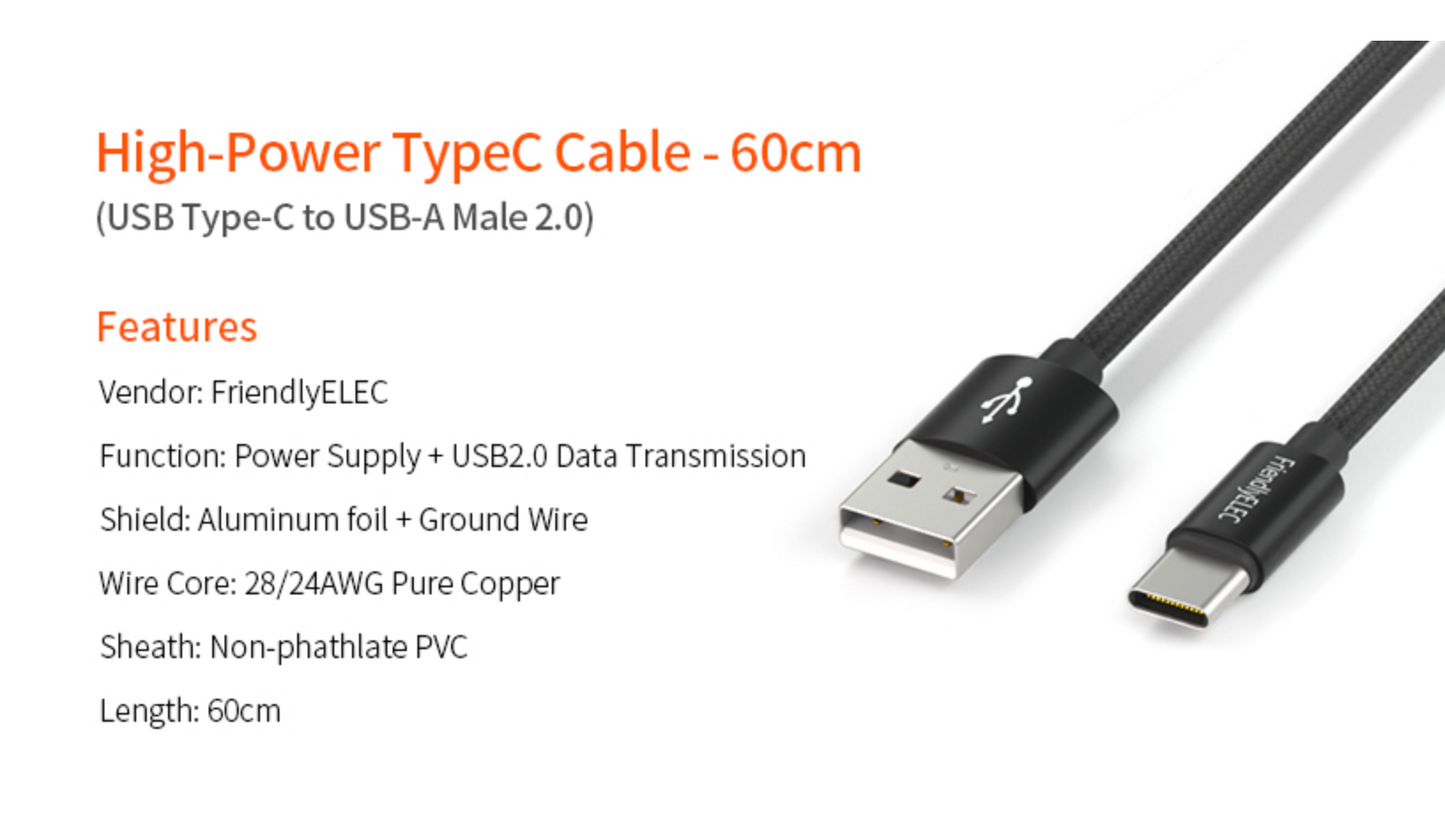 High-Power Type-C to USB-A Male 2.0 Cable - 60cm