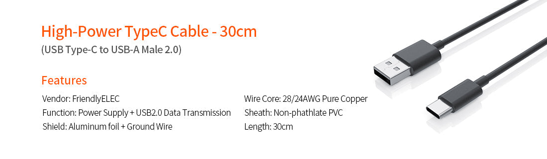 High-Power Type-C to USB-A Male 2.0 Cable - 60cm