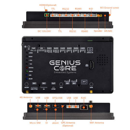 7" inch A133P 2x INT SPK All in One HMI Android Panel PC, ControlHUB Series, IPS, ABS Frame