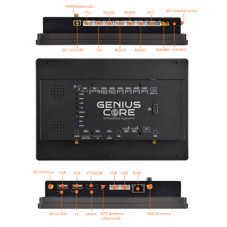 10.1" inch RK3288 2x INT SPK All in One HMI Android Panel PC, ControlHUB Series, IPS, ABS Frame