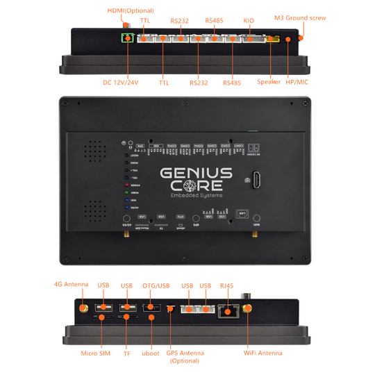 10.1" inch RK3288 2x INT SPK All in One HMI Android Panel PC, ControlHUB Series, IPS, ABS Frame