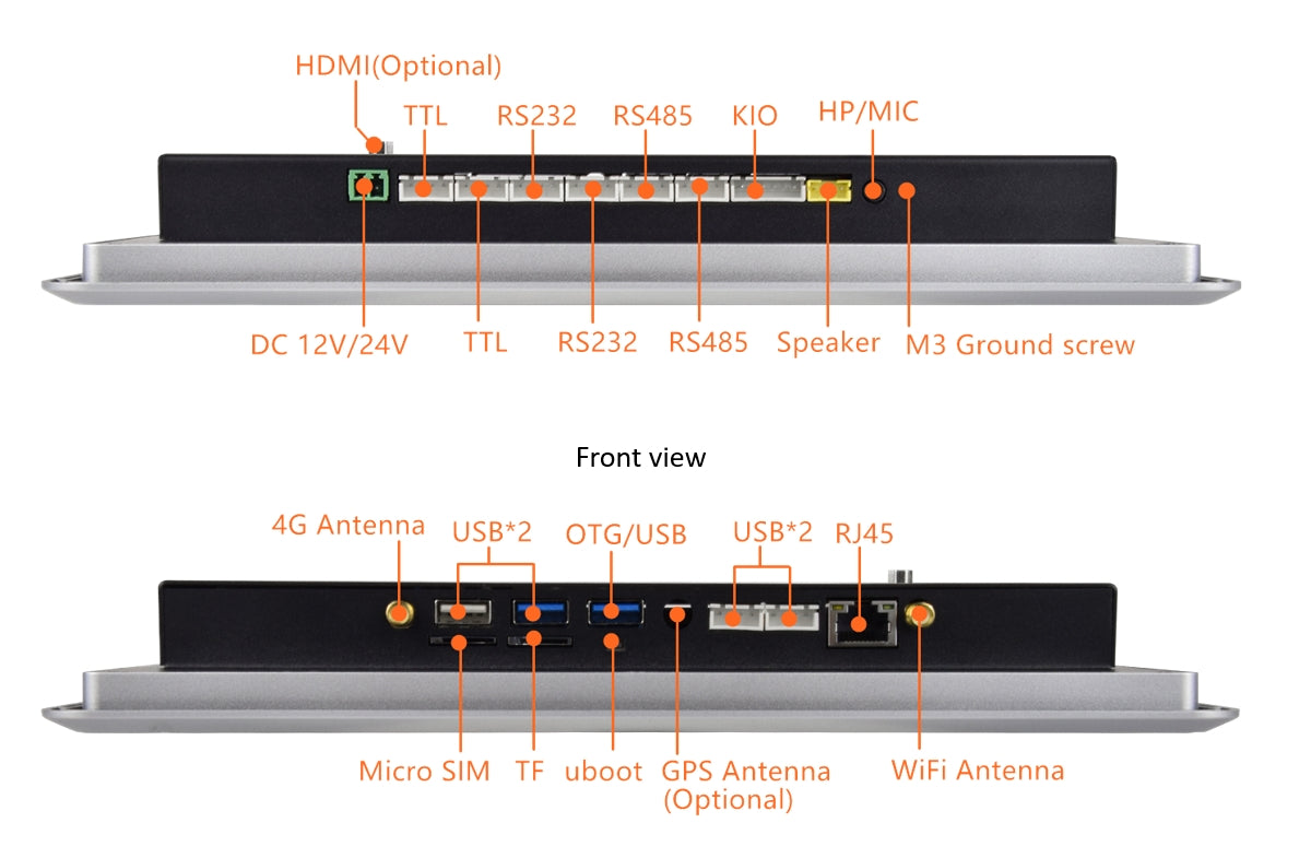 10.1" inch RK3568 2x INT SPK All in One HMI Android Panel PC, ControlHUB Series, IPS, ABS Larger Frame