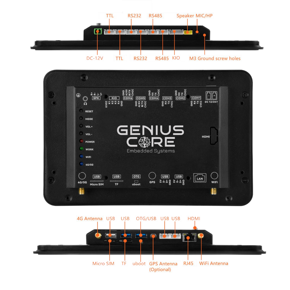 7" inch A133P All in One HMI Android Panel PC, ControlHUB Series, IPS, ABS Frame