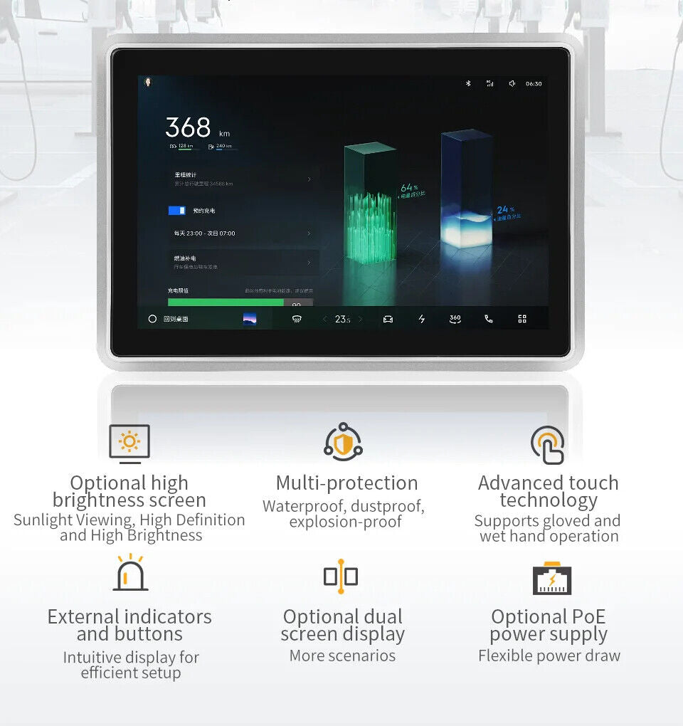 10.1" inch A133P 2x INT SPK All in One HMI Android Panel PC, ControlHUB Series, IPS, ABS Larger Frame