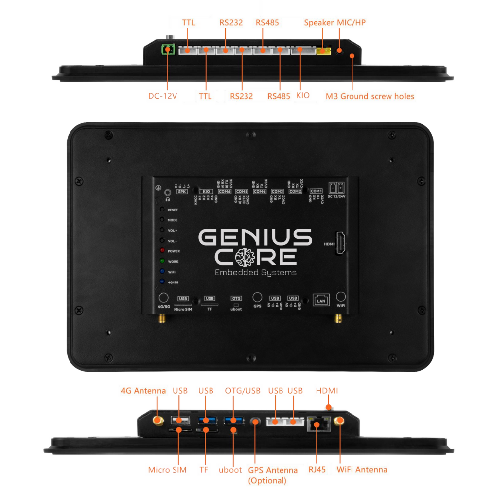 10.1" inch RK3288 All in One HMI Android Panel PC, ControlHUB Series, IPS, ABS Frame