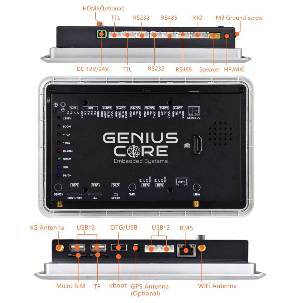 7" inch RK3568 2x INT SPK All in One HMI Android Panel PC, ControlHUB Series, IPS, ABS Larger Frame