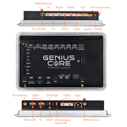 7" inch RK3288 2x INT SPK All in One HMI Android Panel PC, ControlHUB Series, IPS, ABS Larger Frame