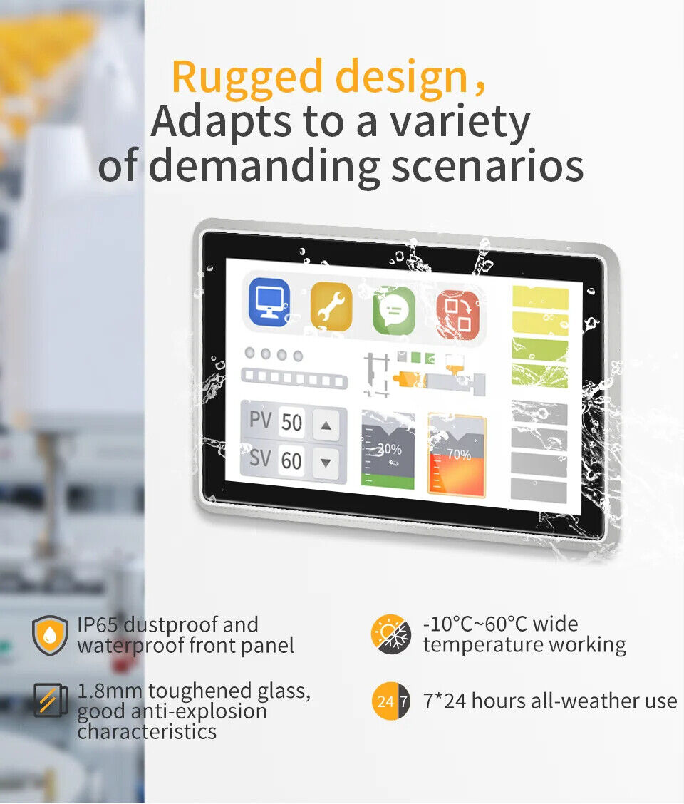 10.1" inch A133P 2x INT SPK All in One HMI Android Panel PC, ControlHUB Series, IPS, ABS Larger Frame