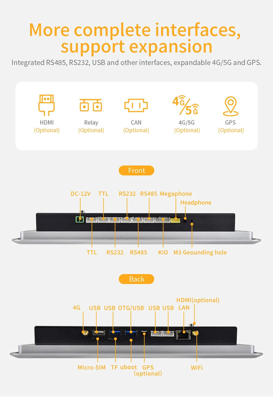 10.1" inch A133P 2x INT SPK All in One HMI Android Panel PC, ControlHUB Series, IPS, ABS Larger Frame