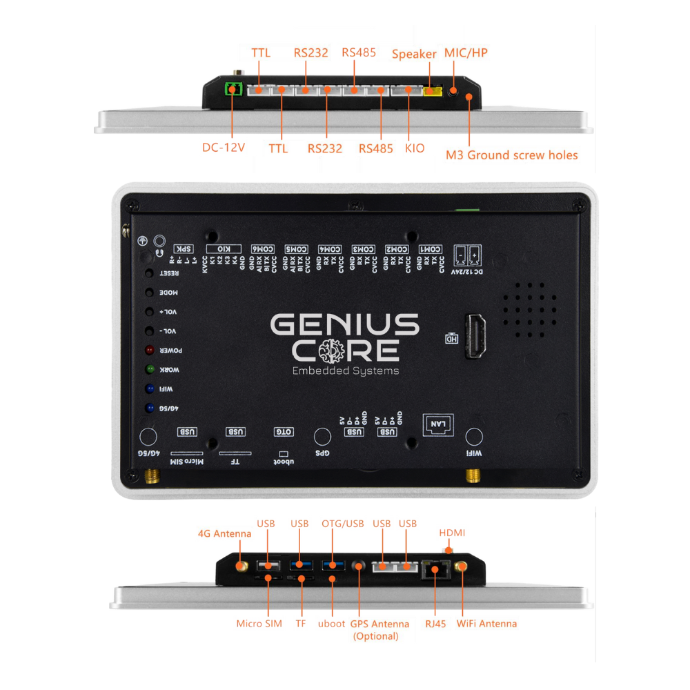 7" inch RK3568 All in One HMI Android Panel PC, ControlHUB Series, IPS, AL Frame