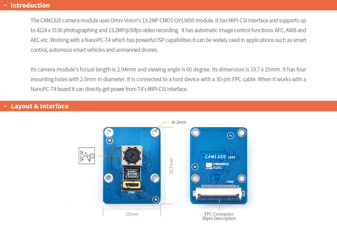 FriendlyElec CAM1320 13.2MP MIPI Camera Module