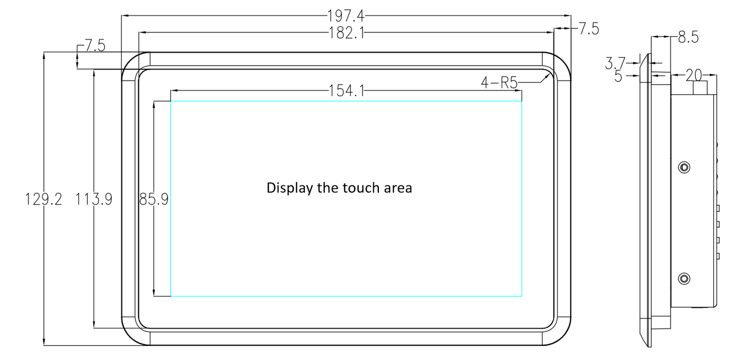 7" inch RK3568 2x INT SPK All in One HMI Android Panel PC, ControlHUB Series, IPS, ABS Larger Frame