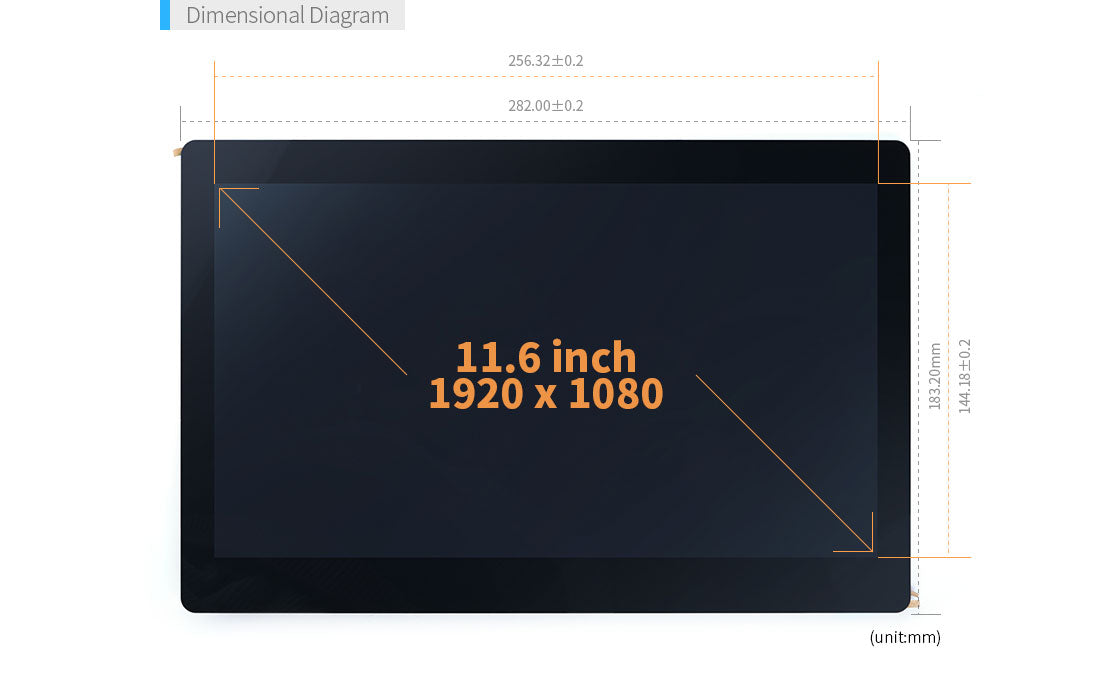 K116E 11.6inch eDP FHD LCD Display with Capacitive Touch Dimensions