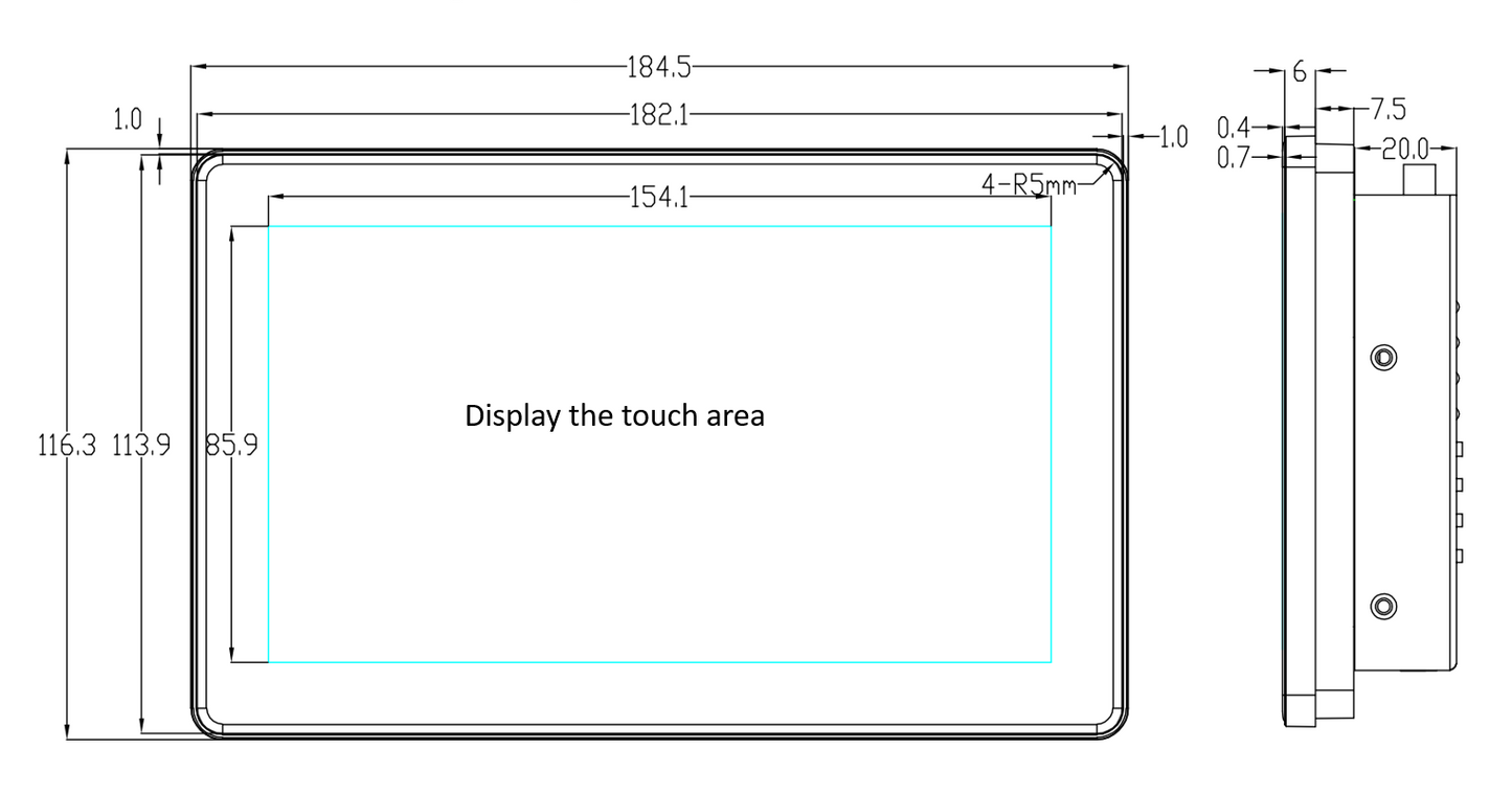 7" inch RK3568 2x INT SPK All in One HMI Android Panel PC, ControlHUB Series, IPS, ABS Frame