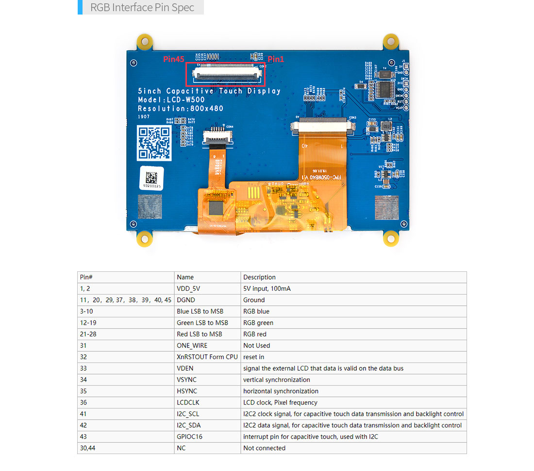 W500 5inch LCD Display with Capacitive Touch