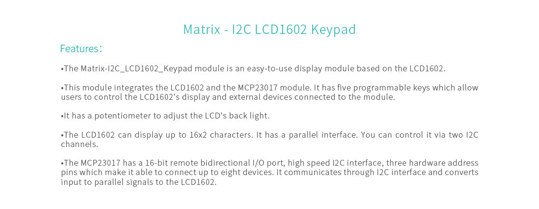 I2C Interface 1602 LCD Module with Keypad for Pi