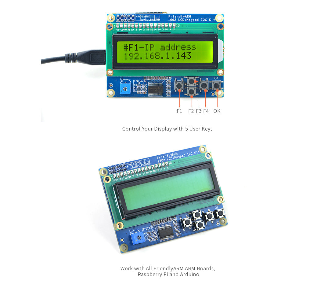 I2C Interface 1602 LCD Module with Keypad for Pi