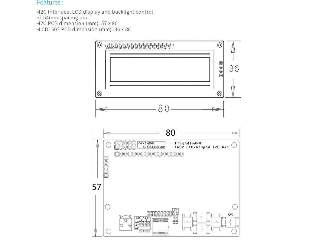I2C Interface 1602 LCD Module with Keypad for Pi